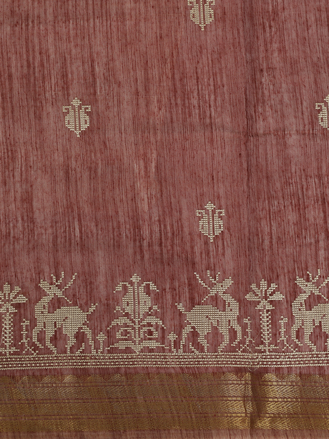 Women Semi Linen Maroon Embroidered Saree SL275