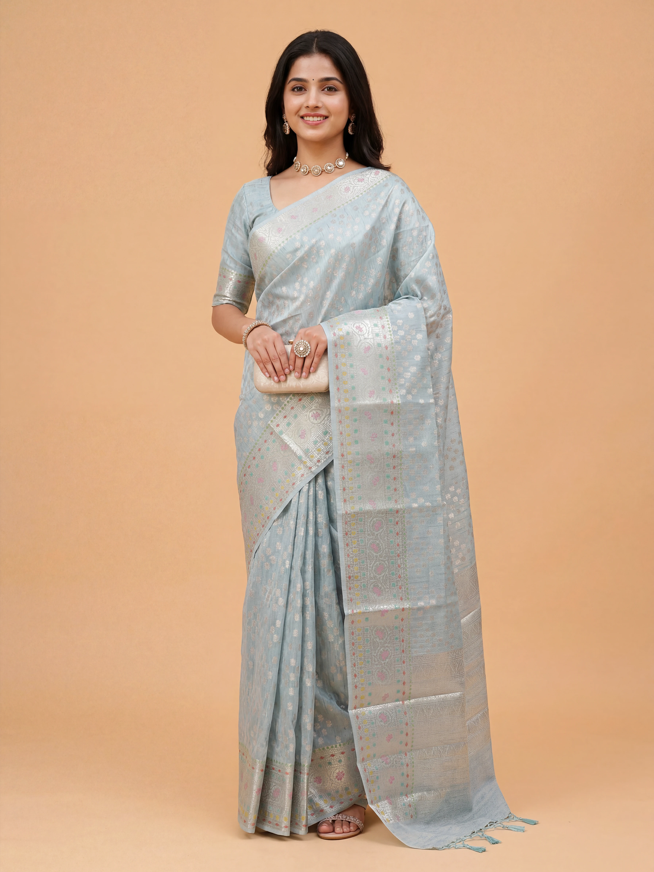 Women Tissue Blue Saree TS66
