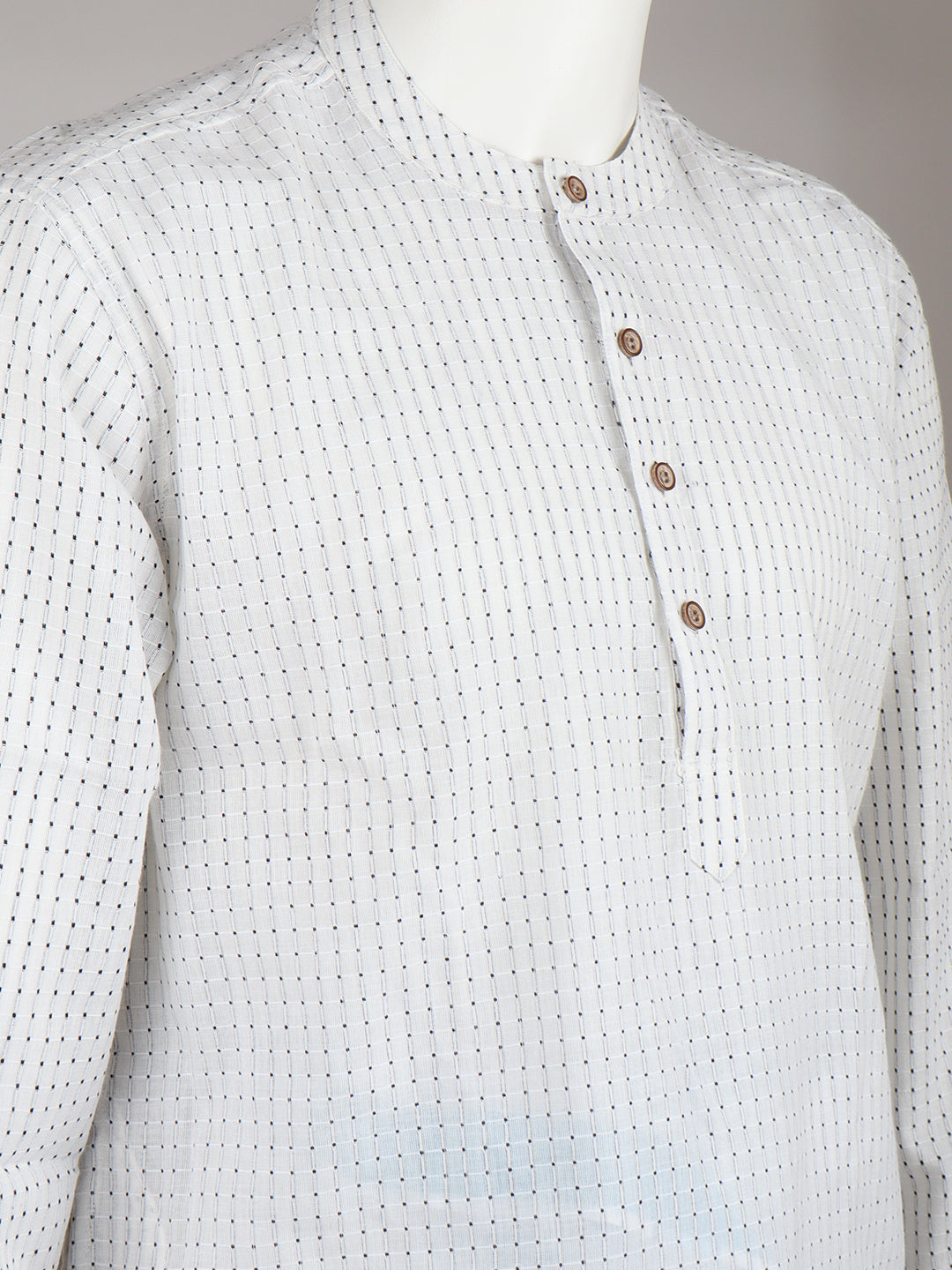 Men Cotton Medium Length Self Design Pocket Kurta White PC7
