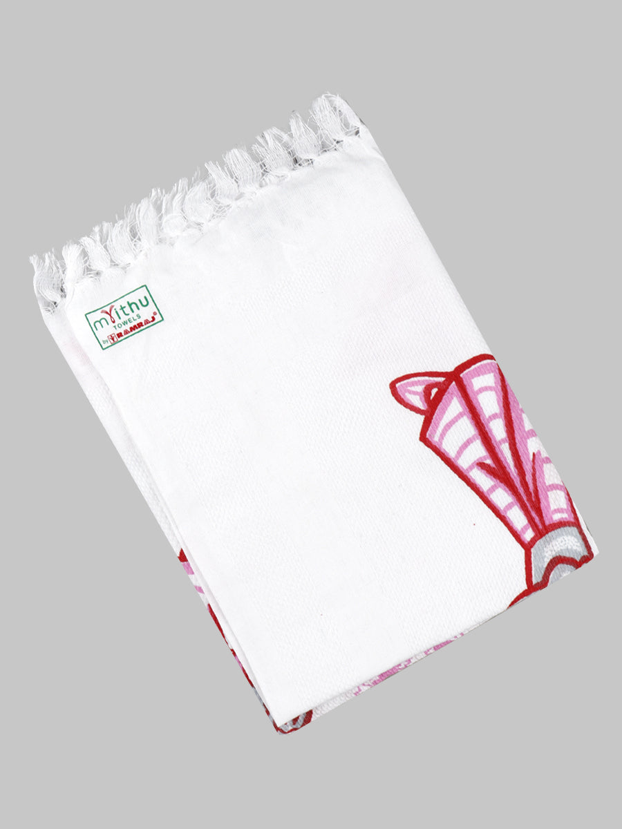 White Cotton Printed Towel (Pack of 2)-View six