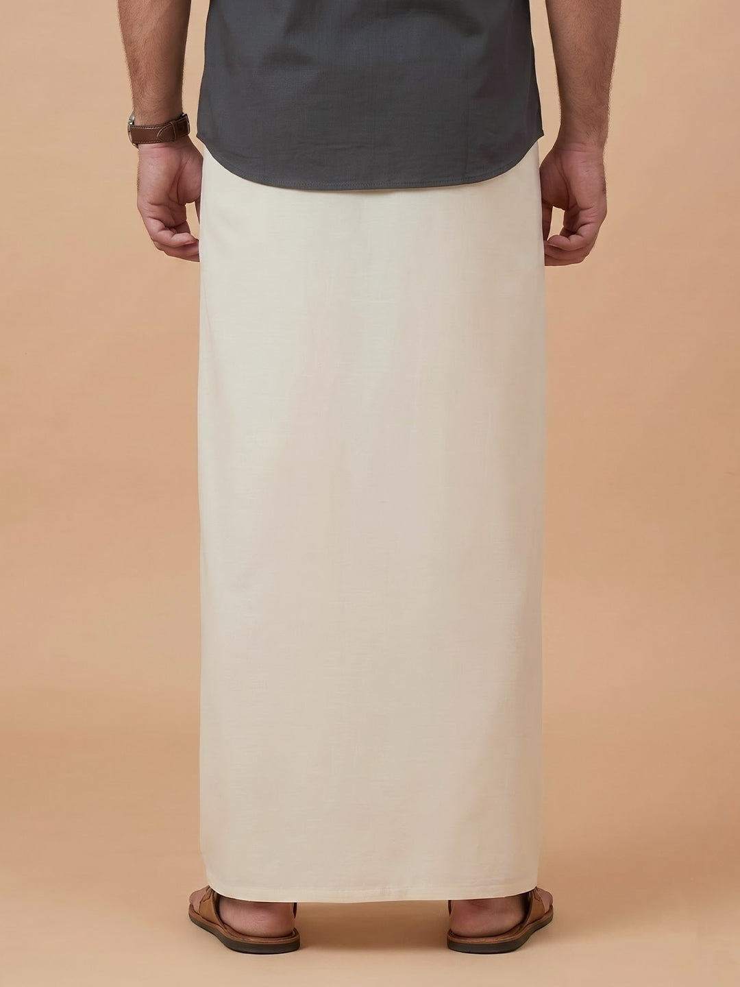 Double Layer 100% Cotton Cream Kora Dhoti with Colour Jari Border - LC52