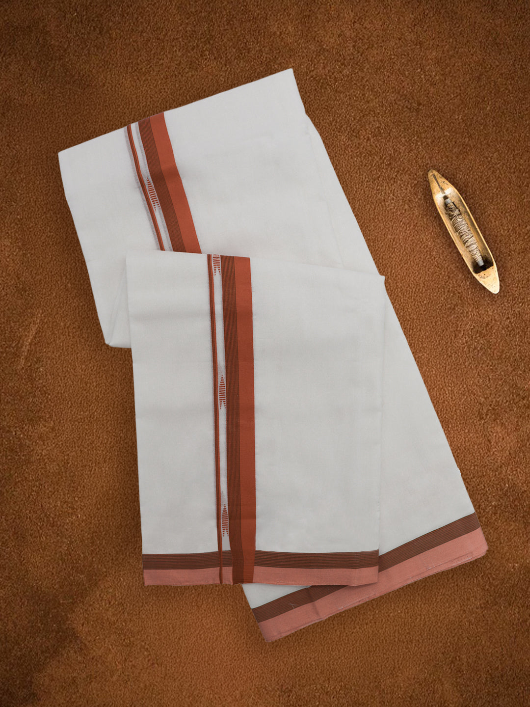 Double Layer Premium Handloom White Dhoti with Fancy Border - HLM101 4m
