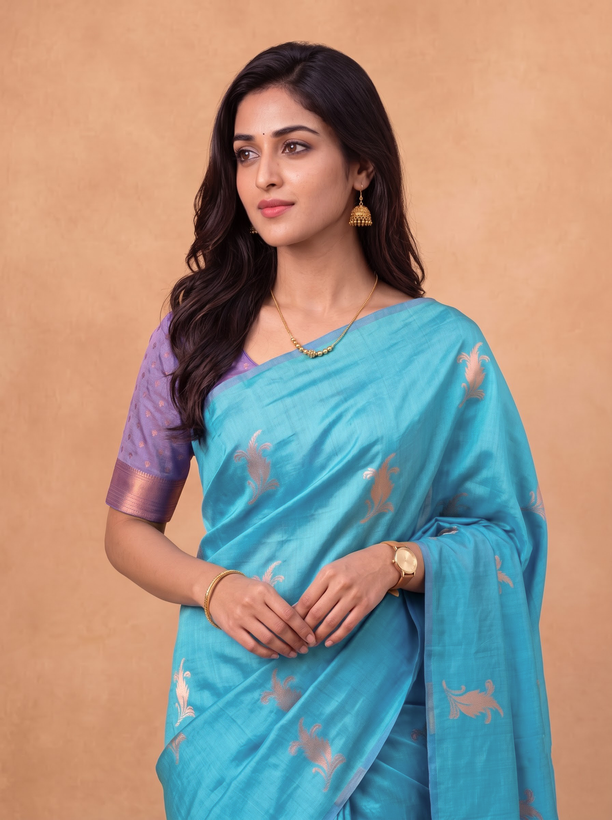 Couple Combo Shirt & Dhoti Set with Saree Sky Blue SS525
