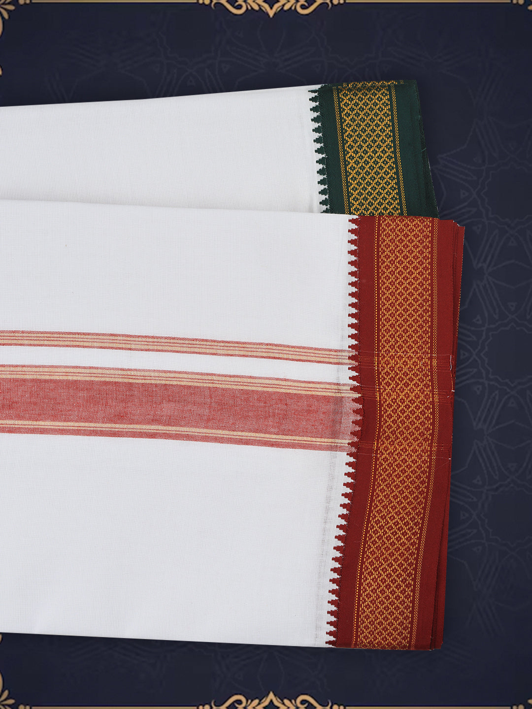Men Cotton Panchakacham Set White 5Khan Jari Pet (9+5)