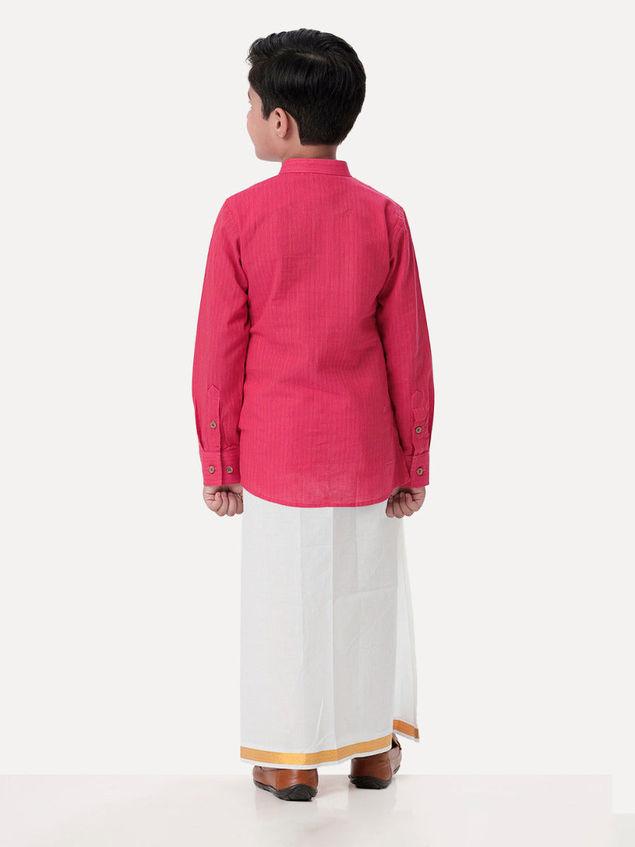 Boys Breeze Cotton Full Sleeves Dark Pink Kurta with Dhoti Combo-Back view