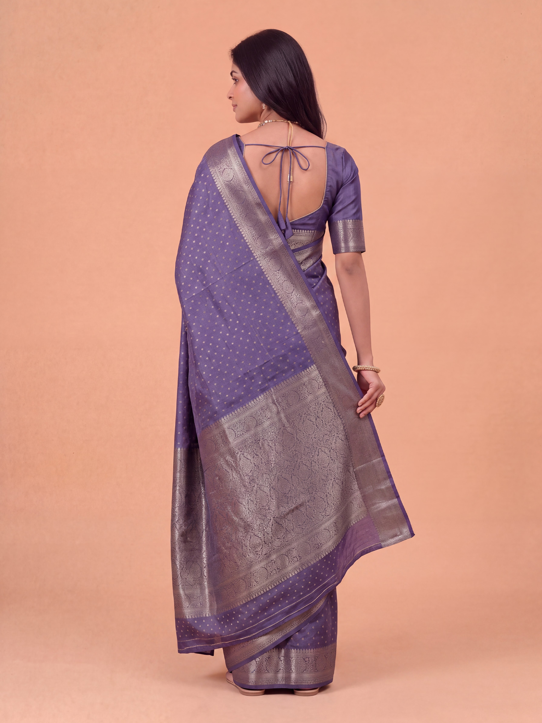 Women Semi Raw Silk Matte Purple Saree SRS121