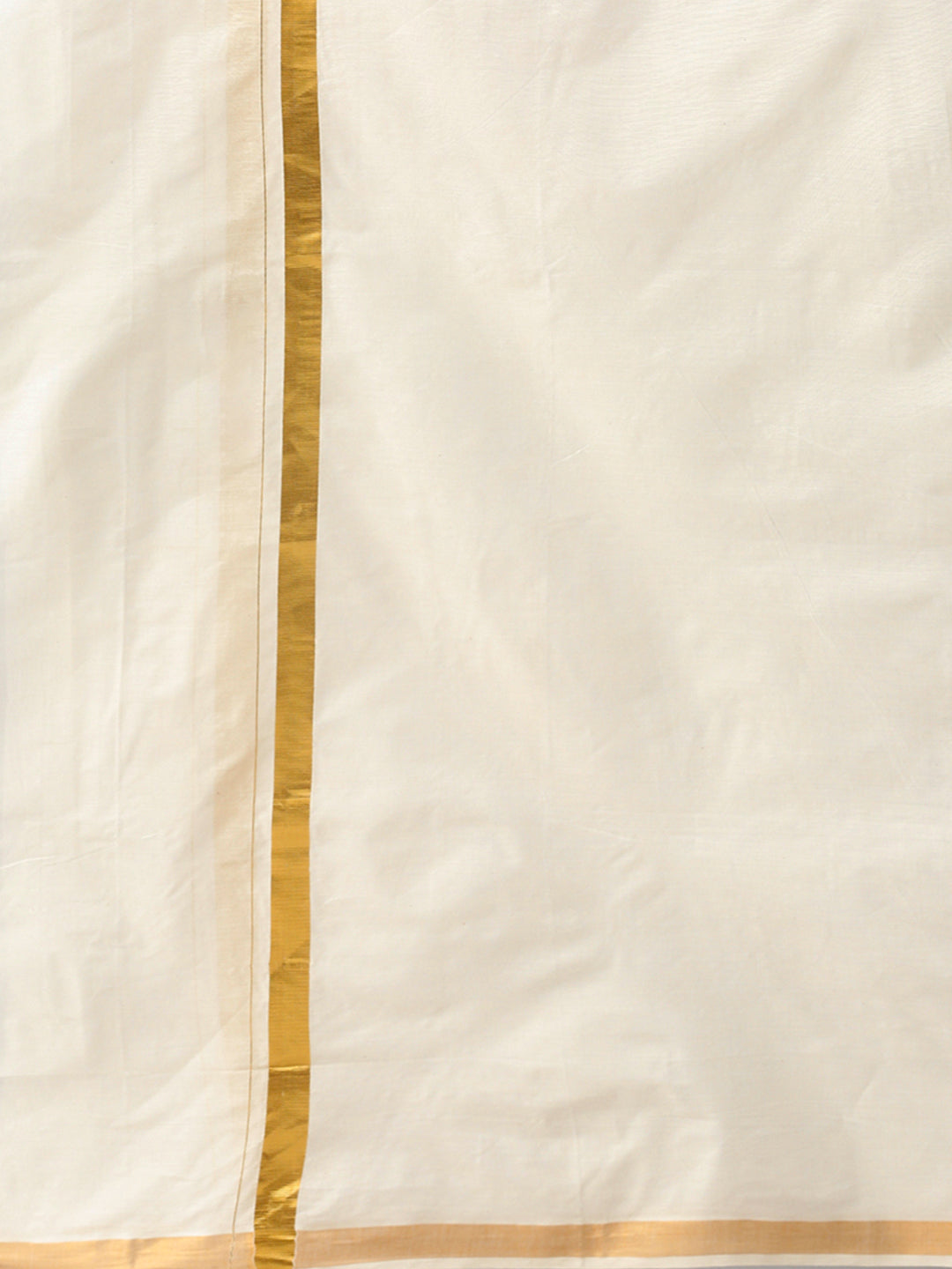 Mens Cotton Cream Double Dhoti with 1" Gold Jari Border Golden Mark-Zoom view