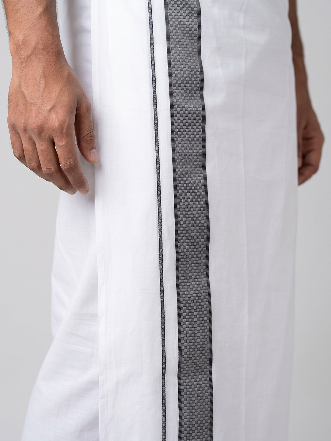 Men Greyish Black Matching Border Dhoti With Printed Shirt Set Windsor HNJ7