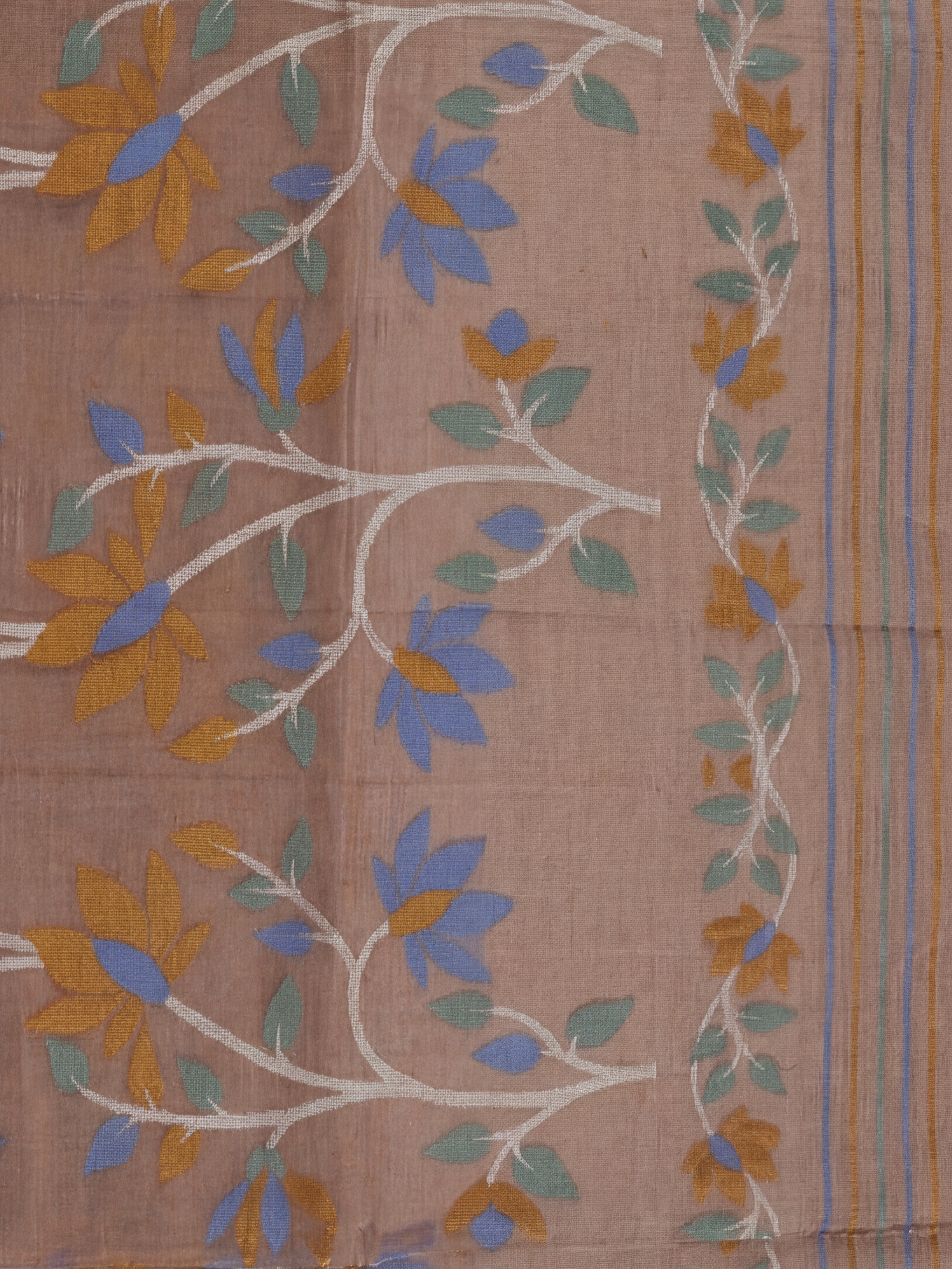 Women Semi Linen Printed Brown Saree SL252