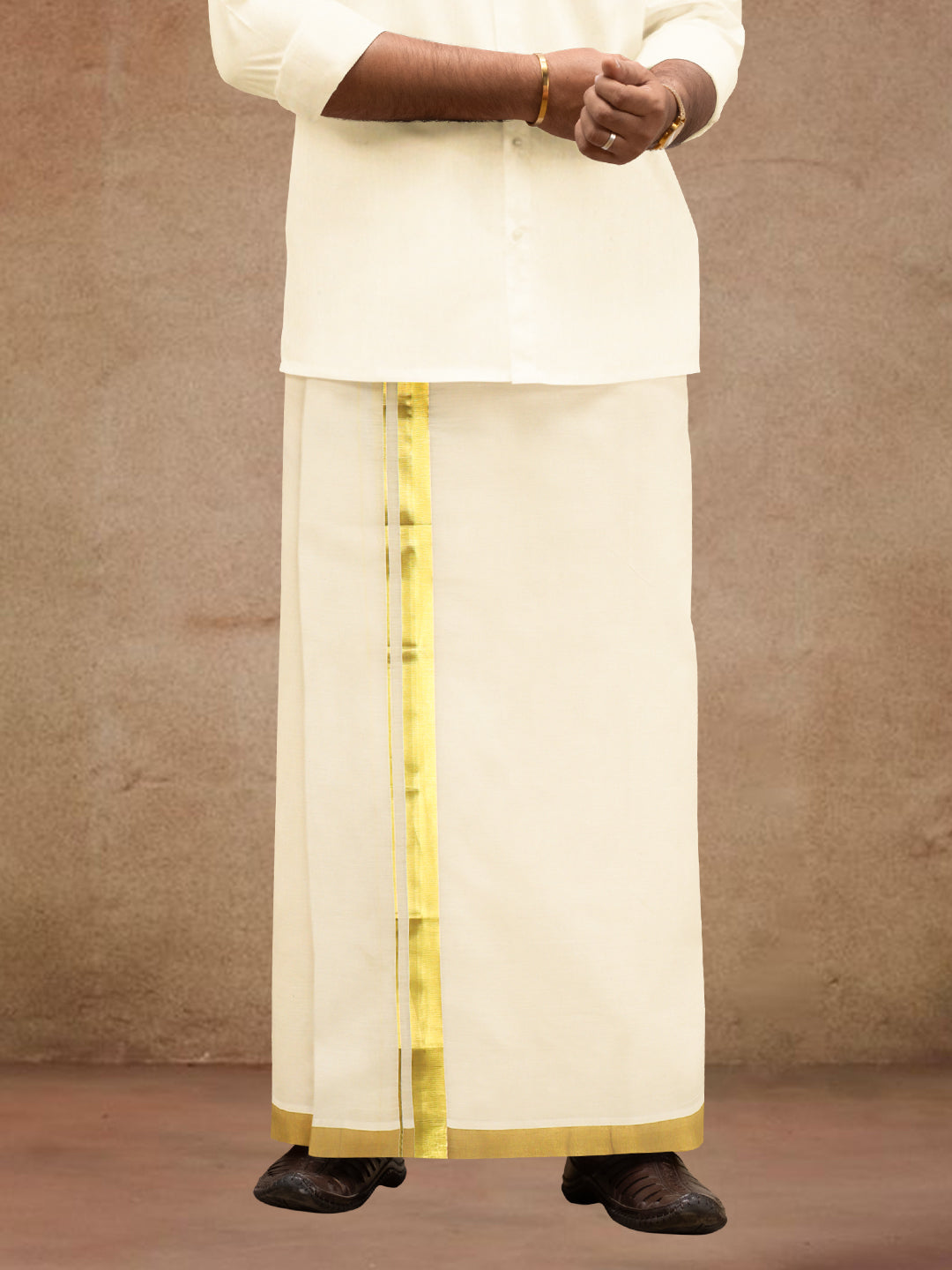 Men Kora Cotton Double Layer Dhoti with Double Side Fancy Jari Border PR11