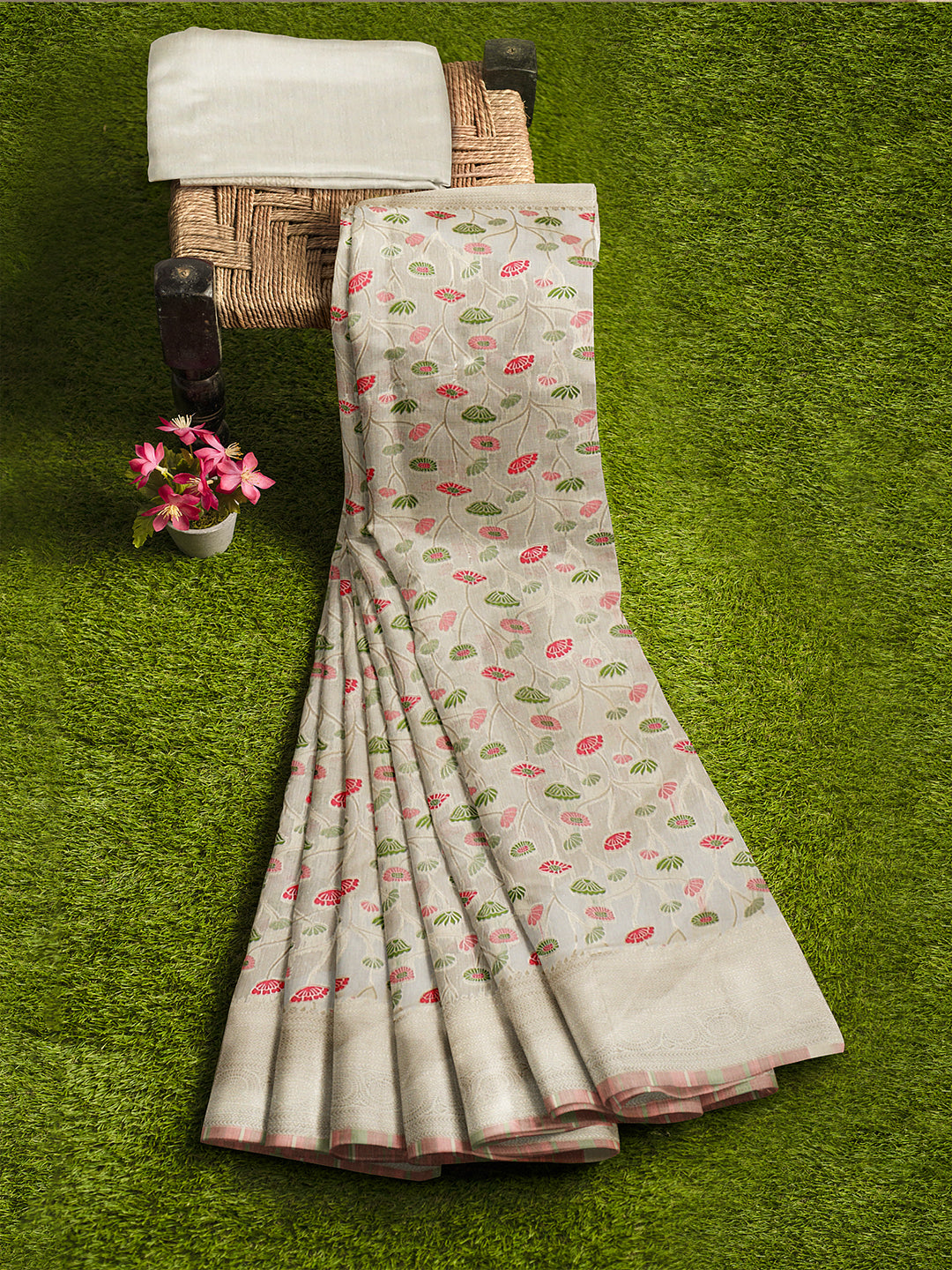 Women Cream Art Silk Embroidered Saree ASS33