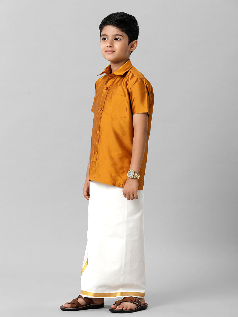 Boys Silk Cotton Mustard Half Sleeves Shirt K37-Side view
