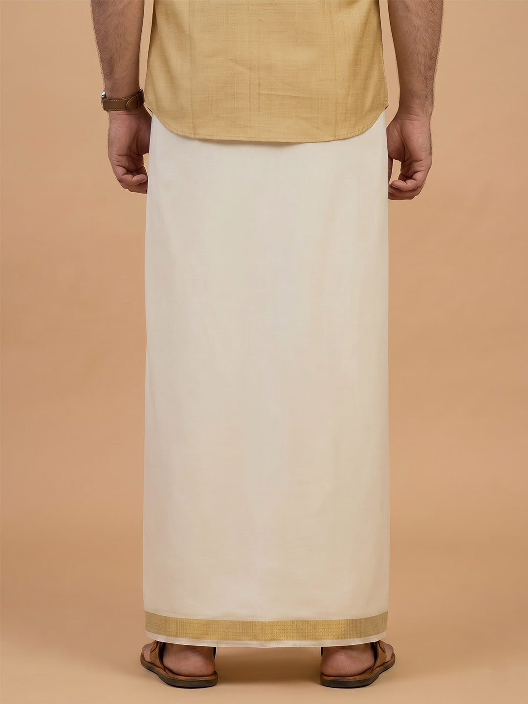 Men Kora Cotton Double Layer Dhoti with Fancy Jari Border Pazhassi Royal Red