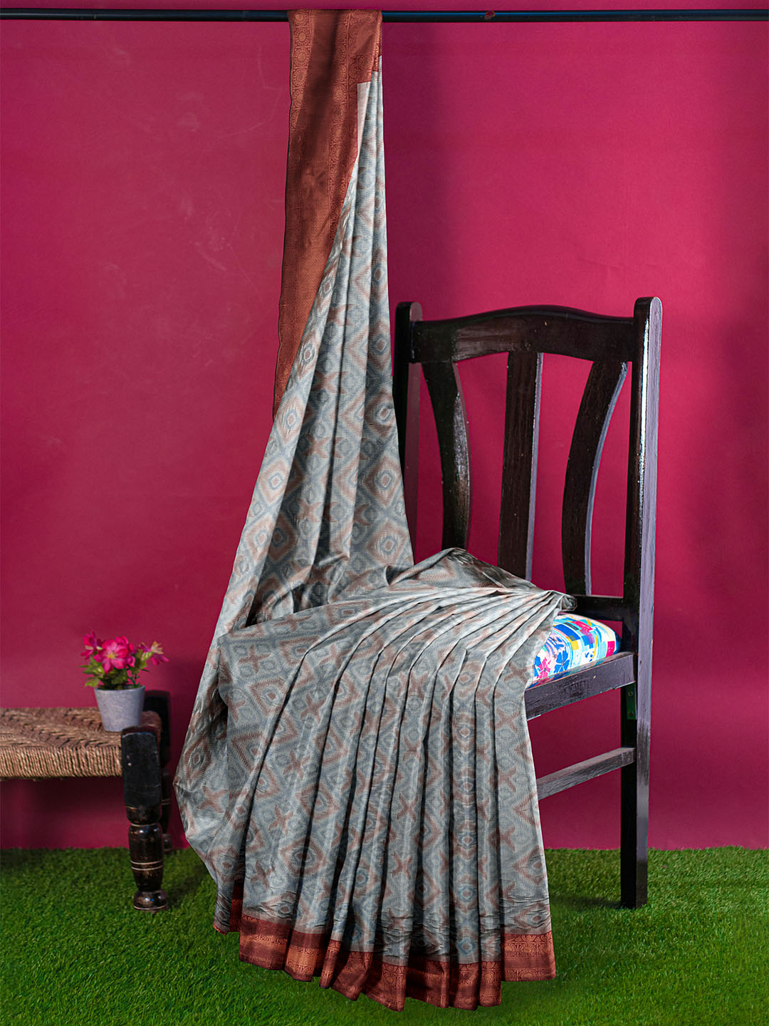 Women Blue Art Silk Printed Saree ASS49