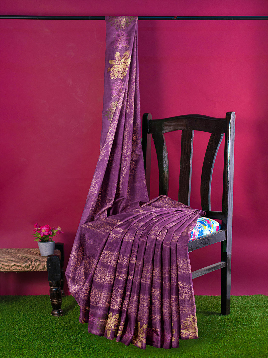 Couple Combo Shirt & Dhoti Set with Saree Violet SS369