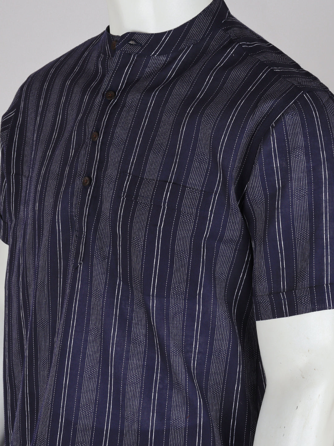 Men Cotton Short Length Striped Pocket Kurta Blue RJ03