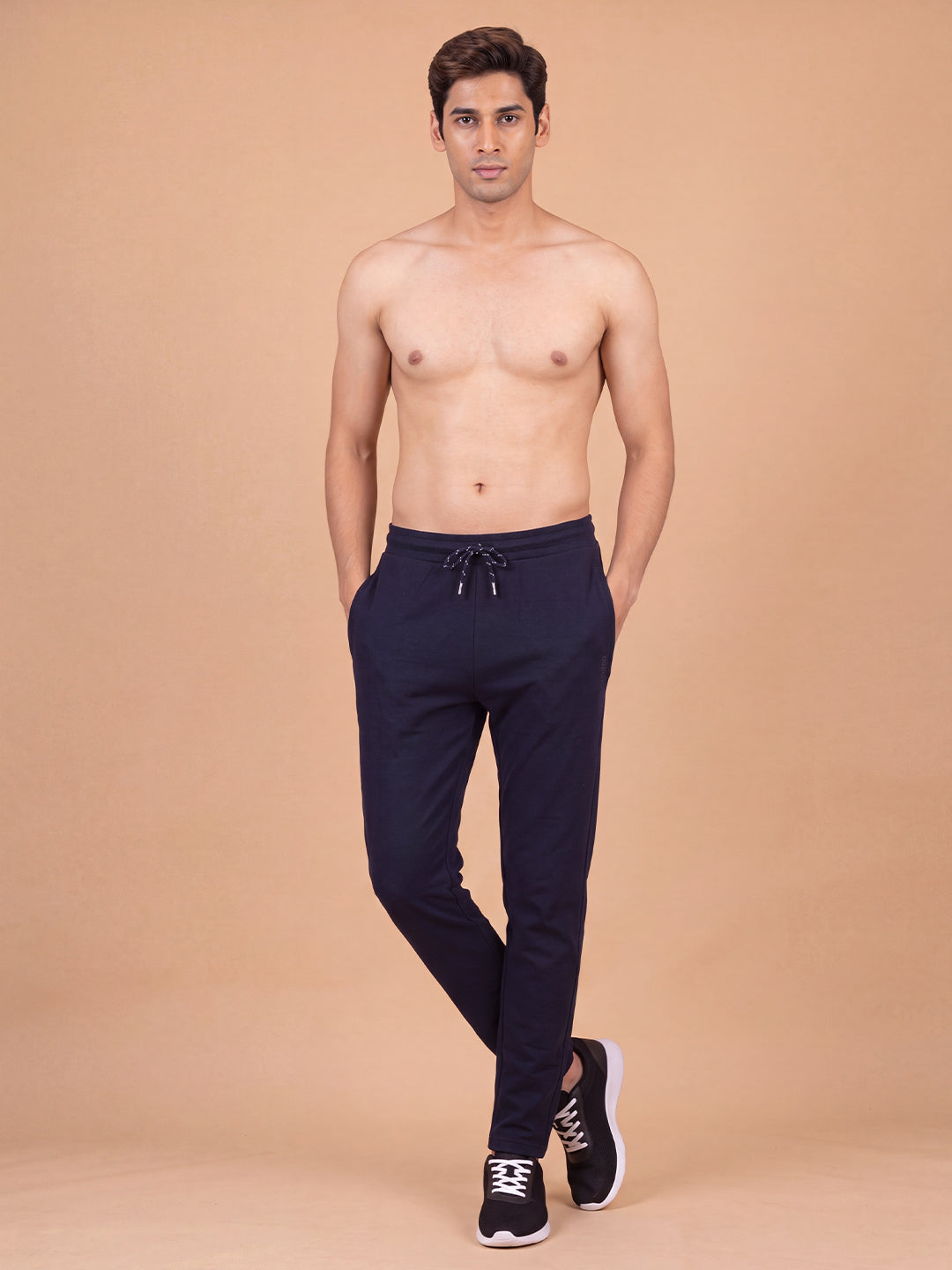 Cotton Rich Popcorn Structured Fabric Navy Track Pants PTK1