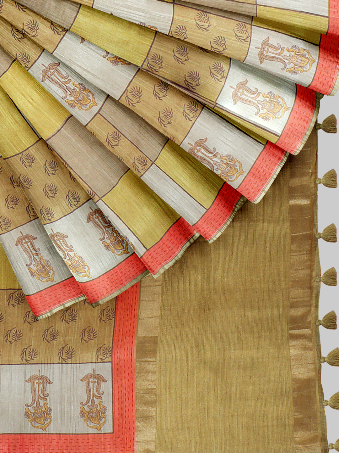 Women Mustard Yellow Semi Tussar Printed Saree ST296