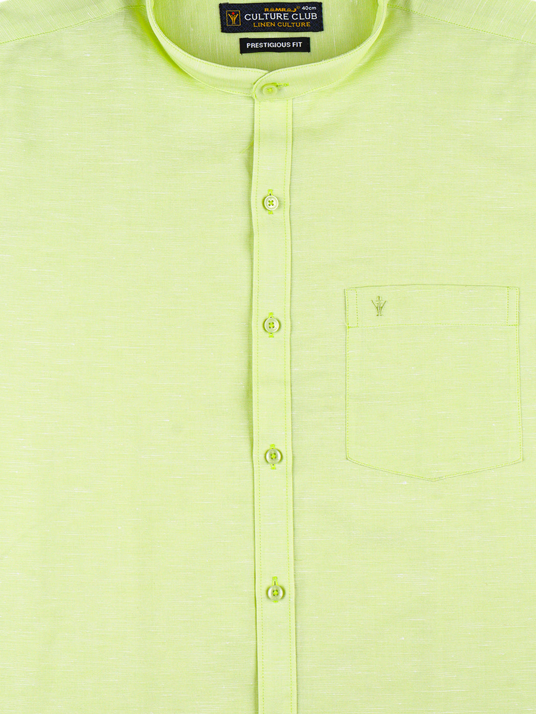Men Greenish Yellow Linen Cotton Chinese Collar Shirt LF3
