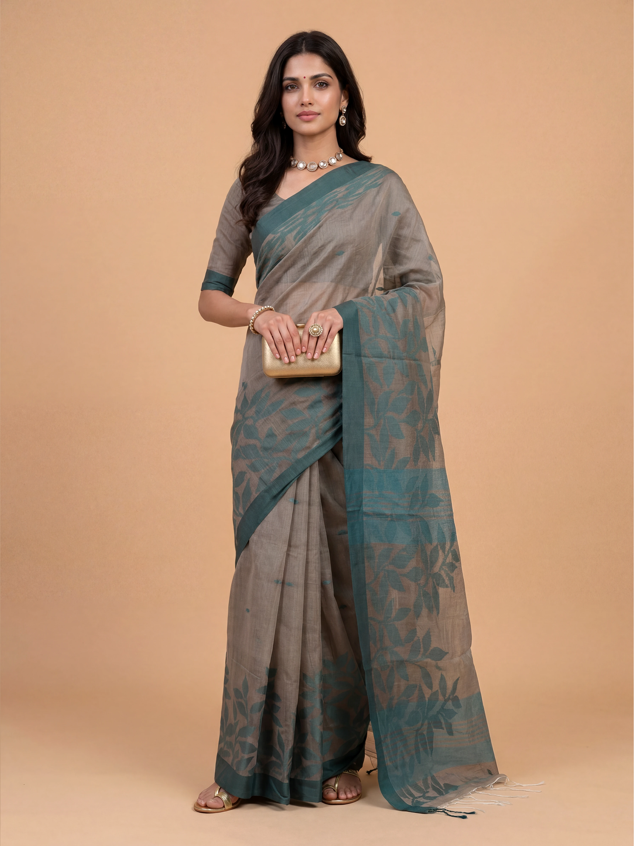Women Pure Cotton Green Saree PCS274