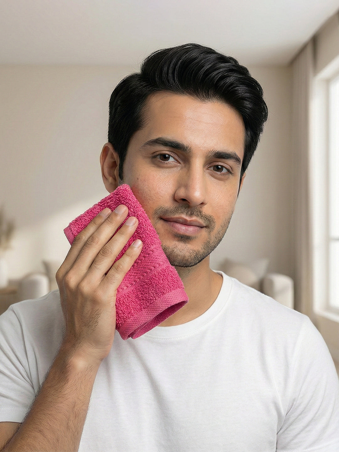 You & Me Premium Soft Terry Cotton Couple Bath, Face & Hand Towels Virtual Pink (Pack Of 6)