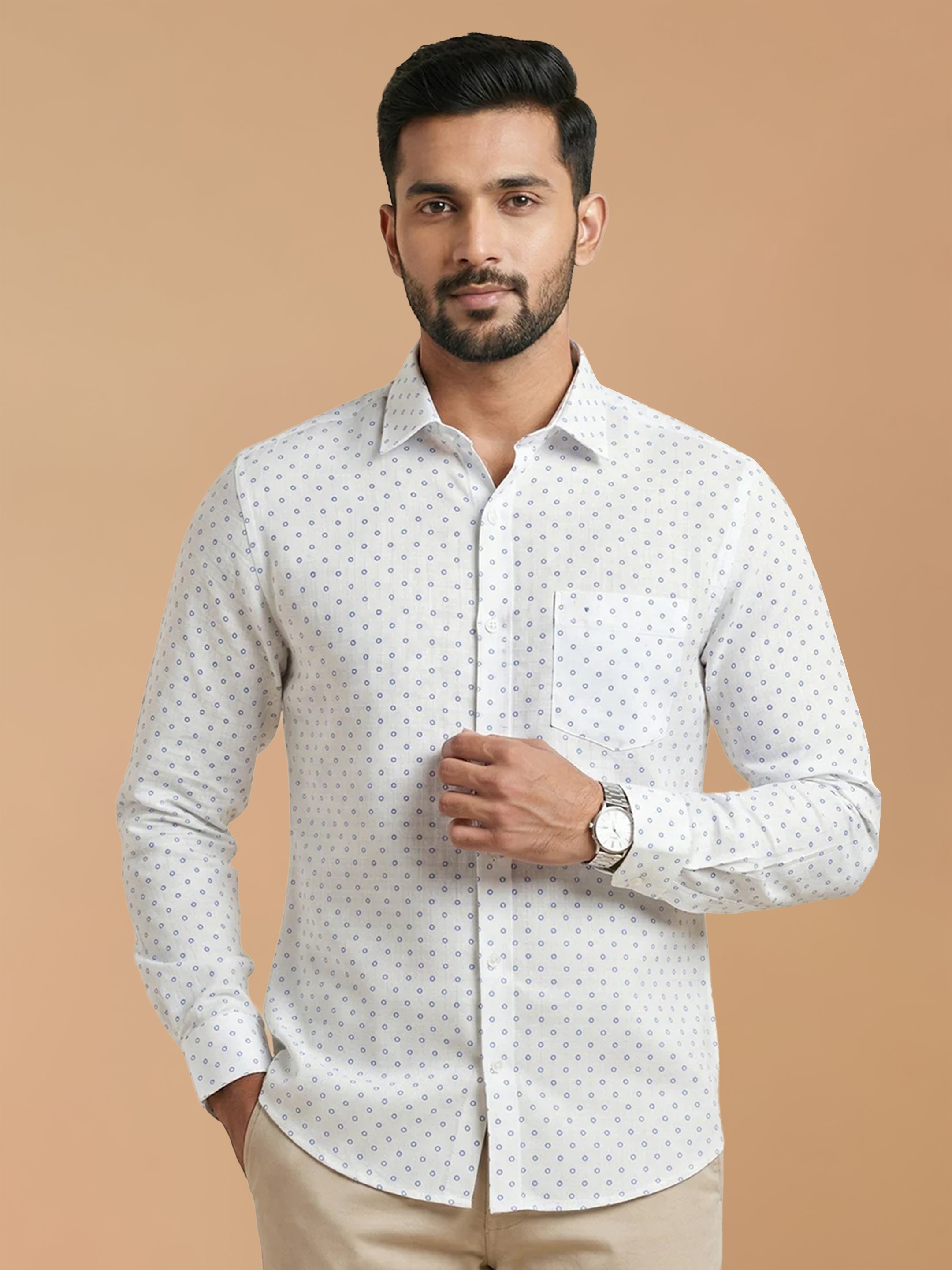 Cotton Rich White Printed Regular Fit Shirt T66 APT13