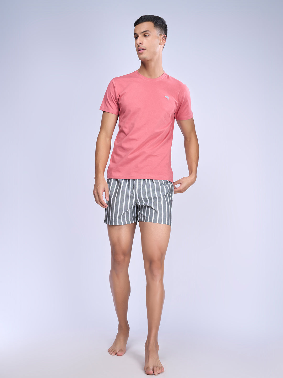 Mens Woven Inner Boxer Grey Big Stripe Shorts