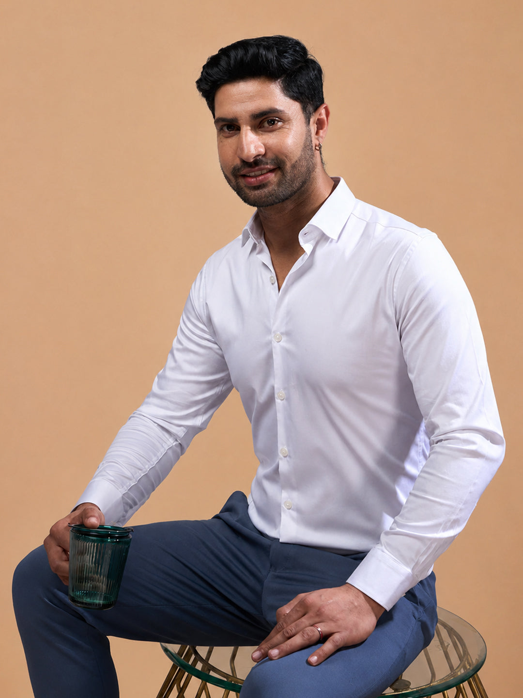 Stretch Cotton White Shirt – 2 Way Comfort