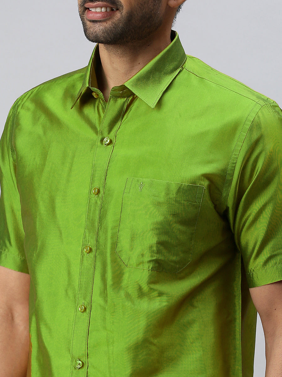 Mens Silk Feel Parrot Green Half Sleeves Shirt SFC09-Zoom view