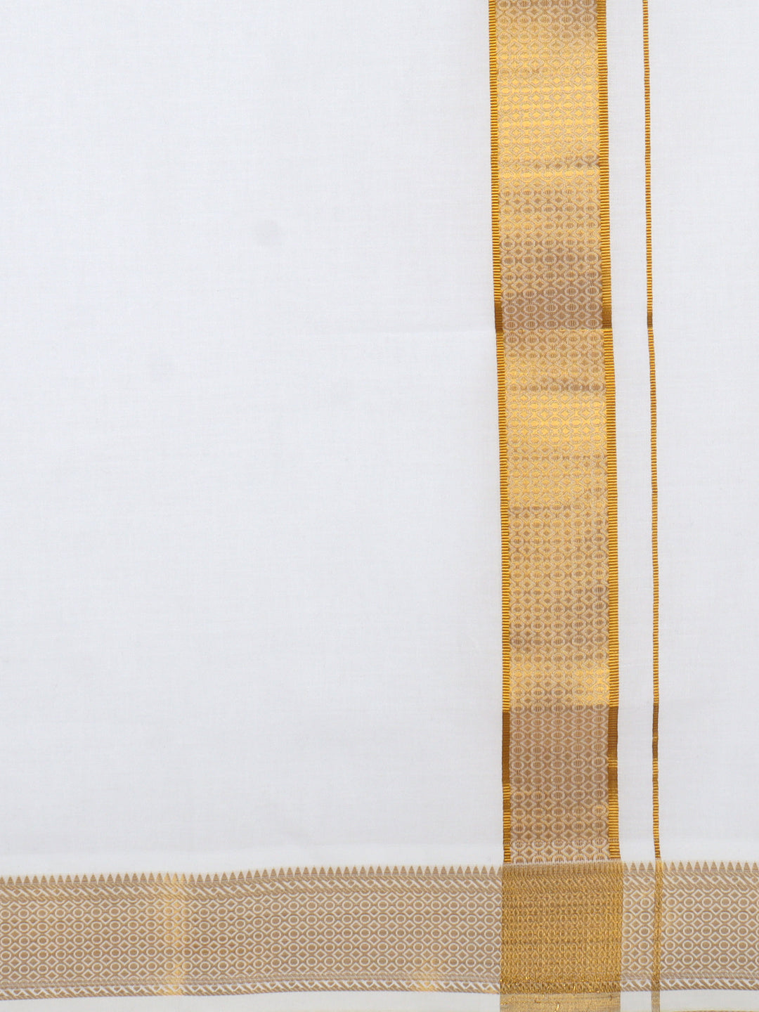 Men 100% Cotton Single Layer White Dhoti with Gold Jari Border Aura 366
