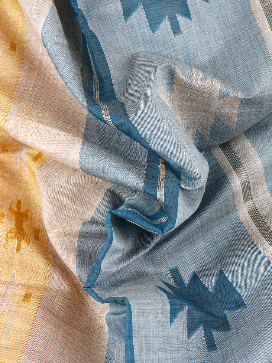 Womens Semi Cotton Striped Design Multi Colour Saree with Tussle SCS37-View four