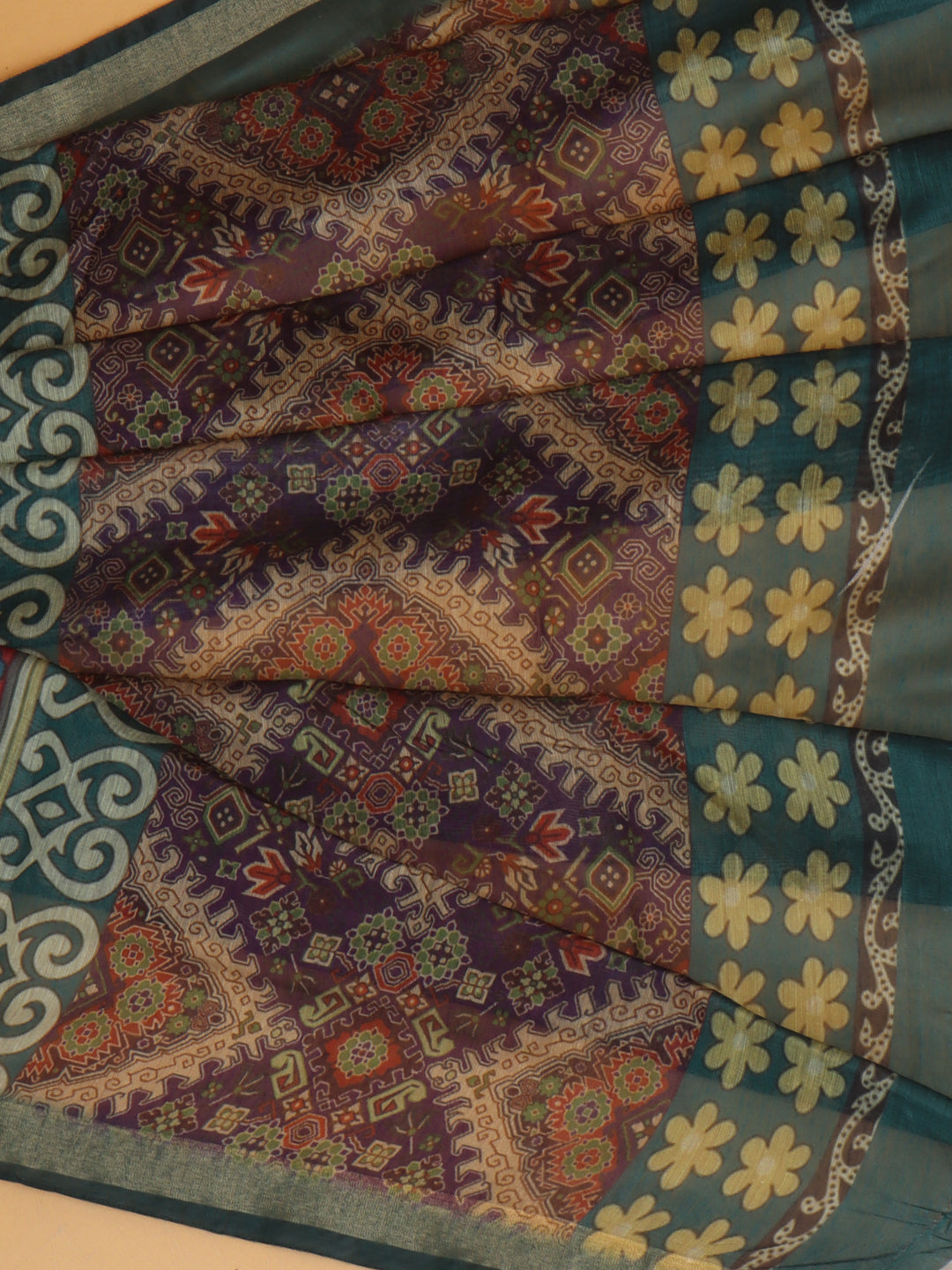 Women Wine Semi Chanderi Cotton Printed Saree SC73