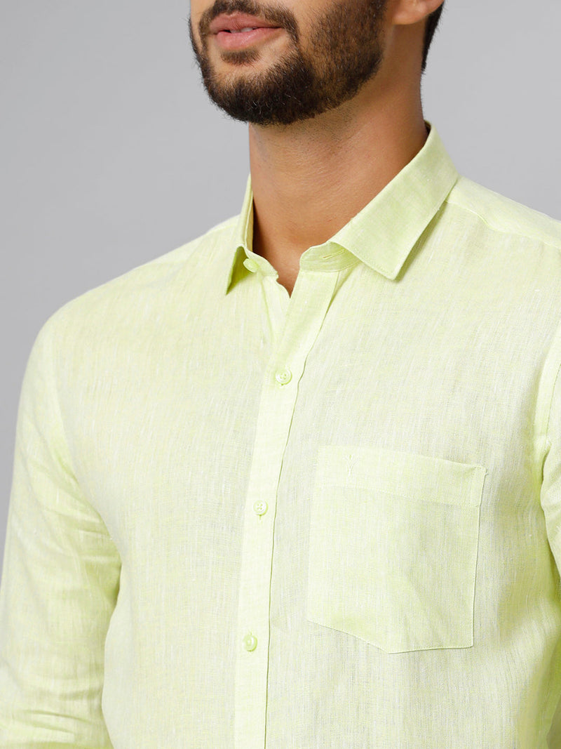 Mens Pure Linen Light Green Smart Fit Full Sleeves Shirt