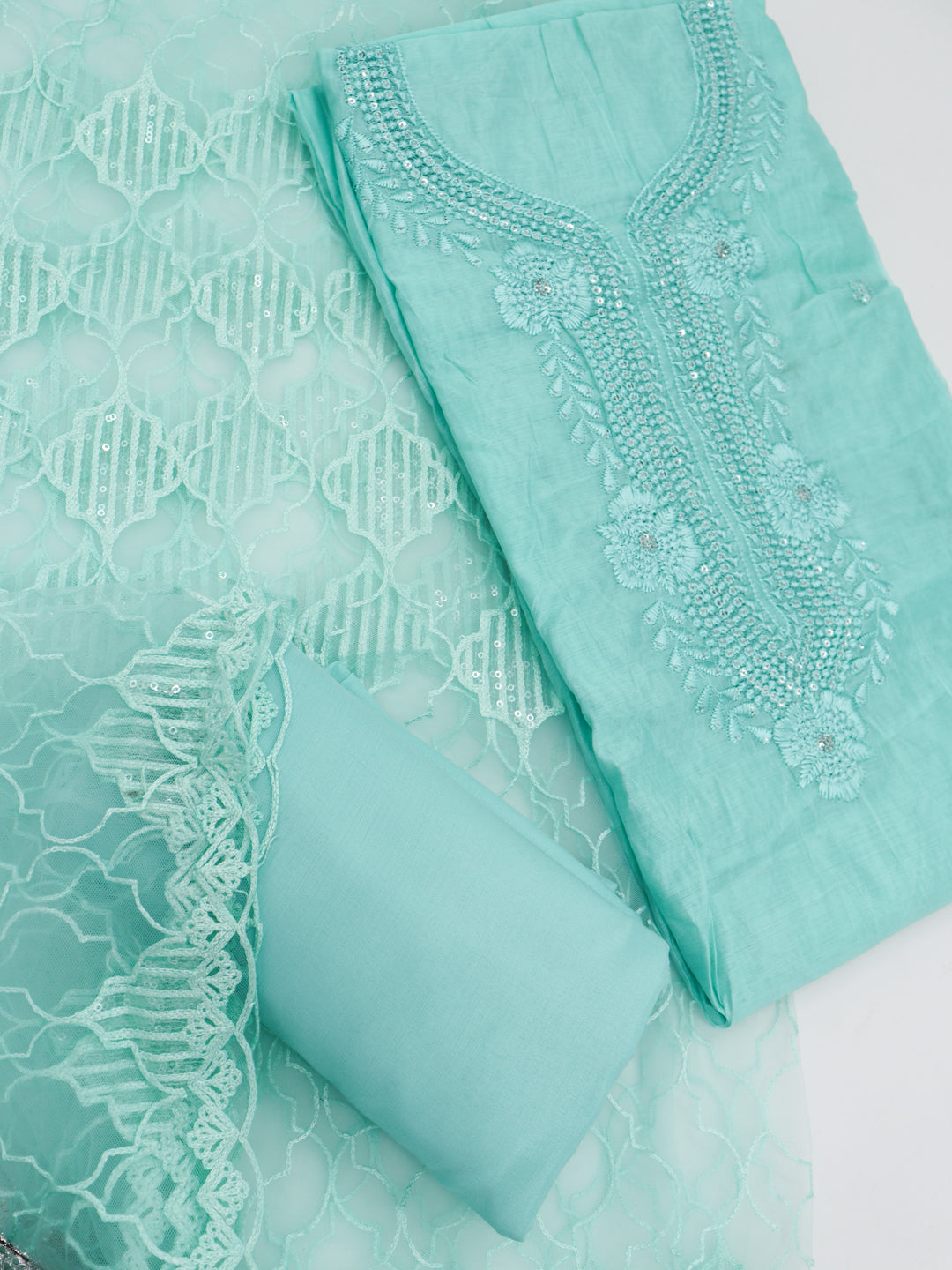 Women Semi Chanderi Embroidered Dress Material Pale Turquoise DM356