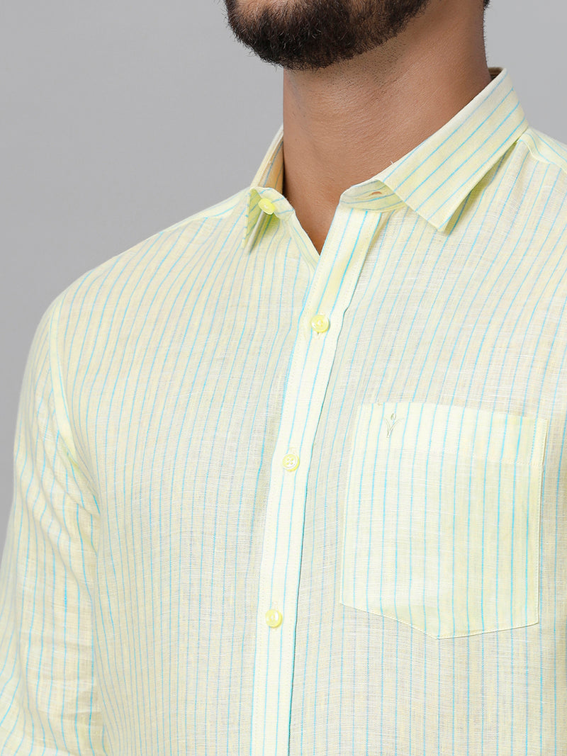 Mens Pure Linen Striped Full Sleeves Yellow Shirt LS27