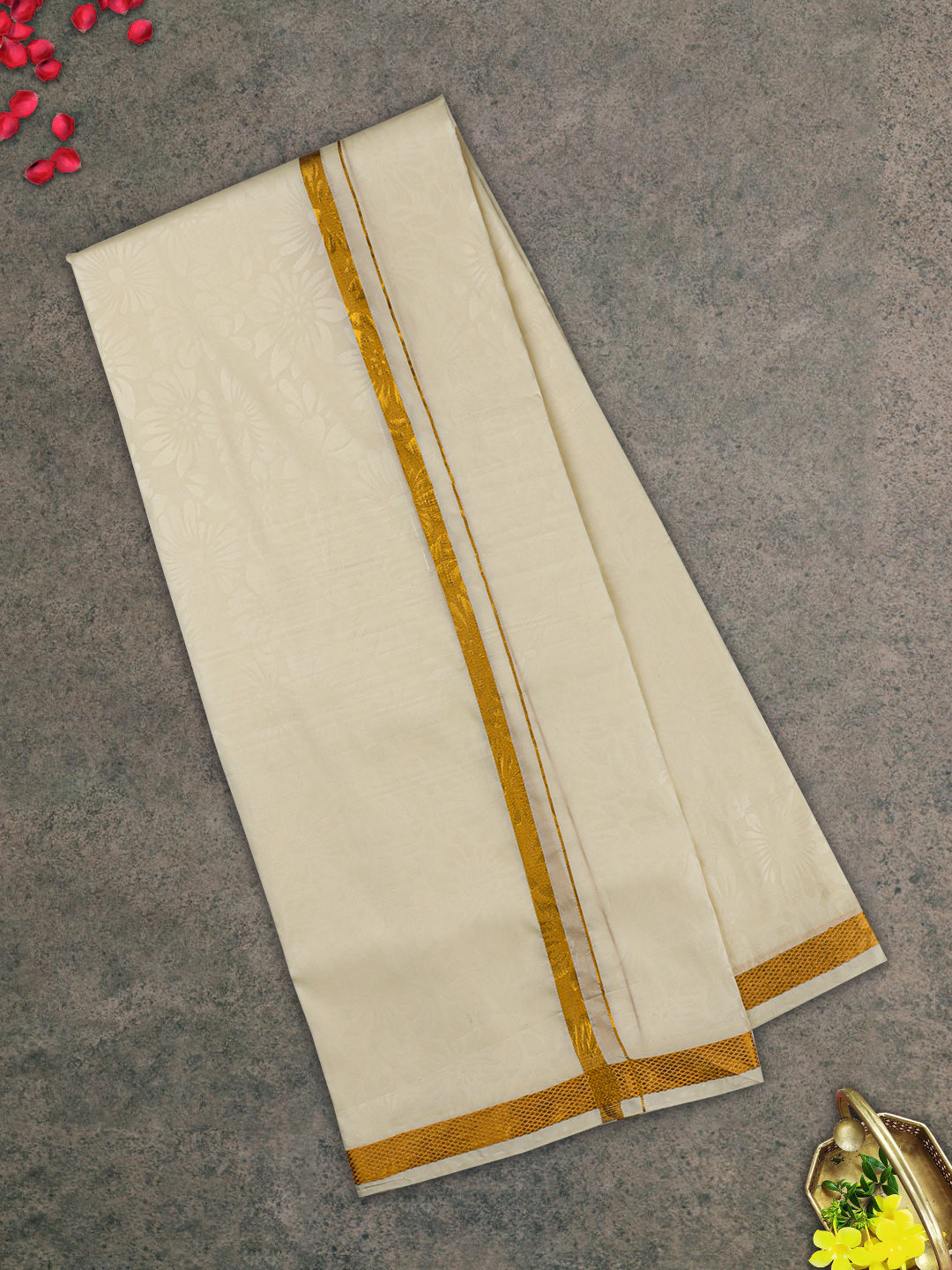 Mens Gold Border Double Dhoti Sets Ishwaryam Embose