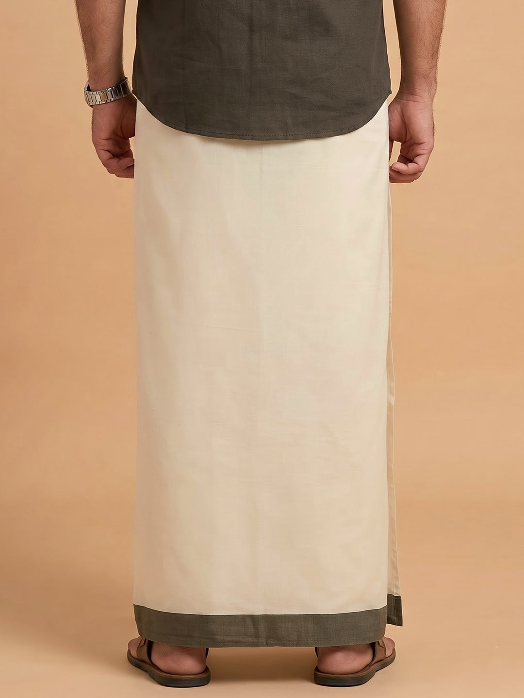 Double Layer 100% Cotton Cream Kora Dhoti with Colour Border - GK01