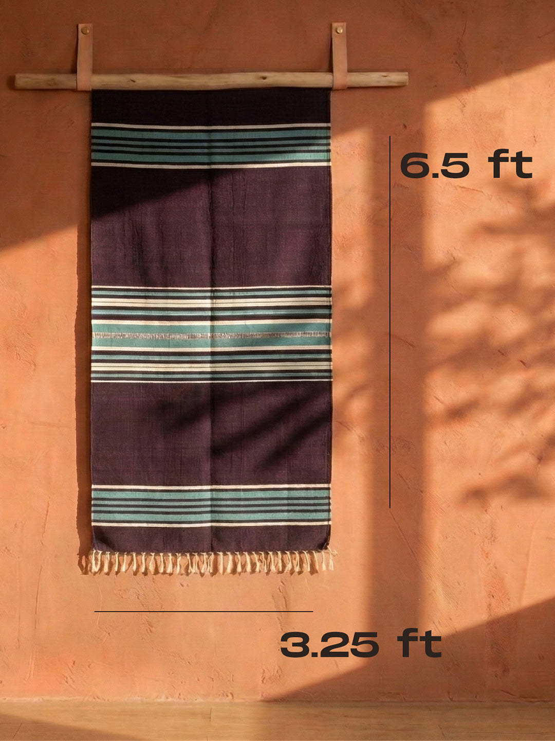 Bhavani Jamakkalam / Handwoven Cotton Carpet Dark Purple Base with White & Blue Stripes (3.25 ft × 6.5 ft)
