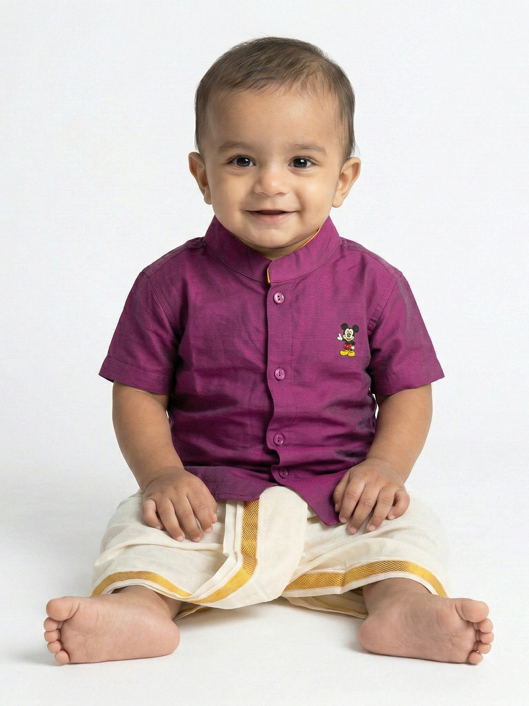 Born Baby Traditional Shirt with Dhoti and Panchakacham Set Purple