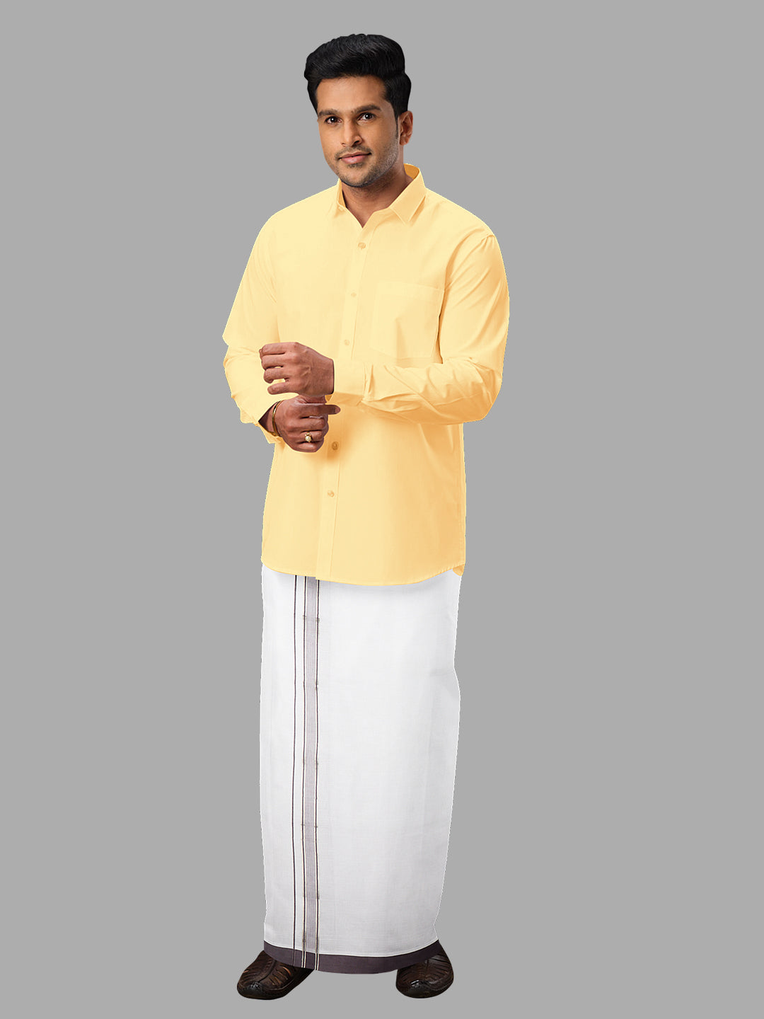 Men Purple Fancy Jari Border Double Dhoti NFCY06