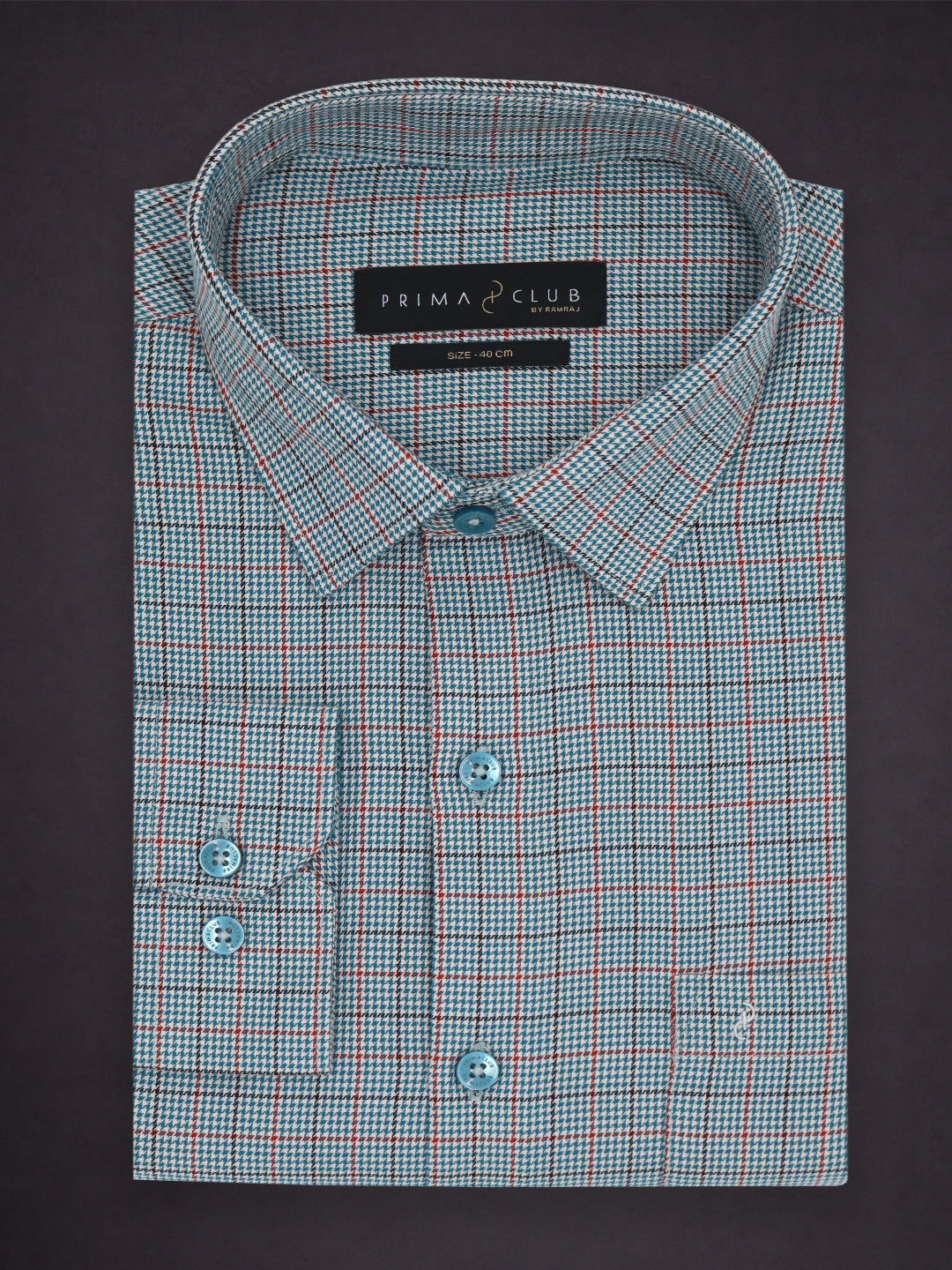 Prima Club Premium Cotton Dobby Teal Blue Checked Regular Fit Shirt SRAQ2