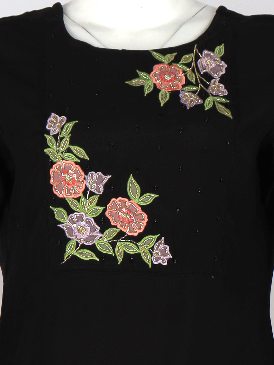 Women Cotton Embroidered Kurti Set Black EKS40