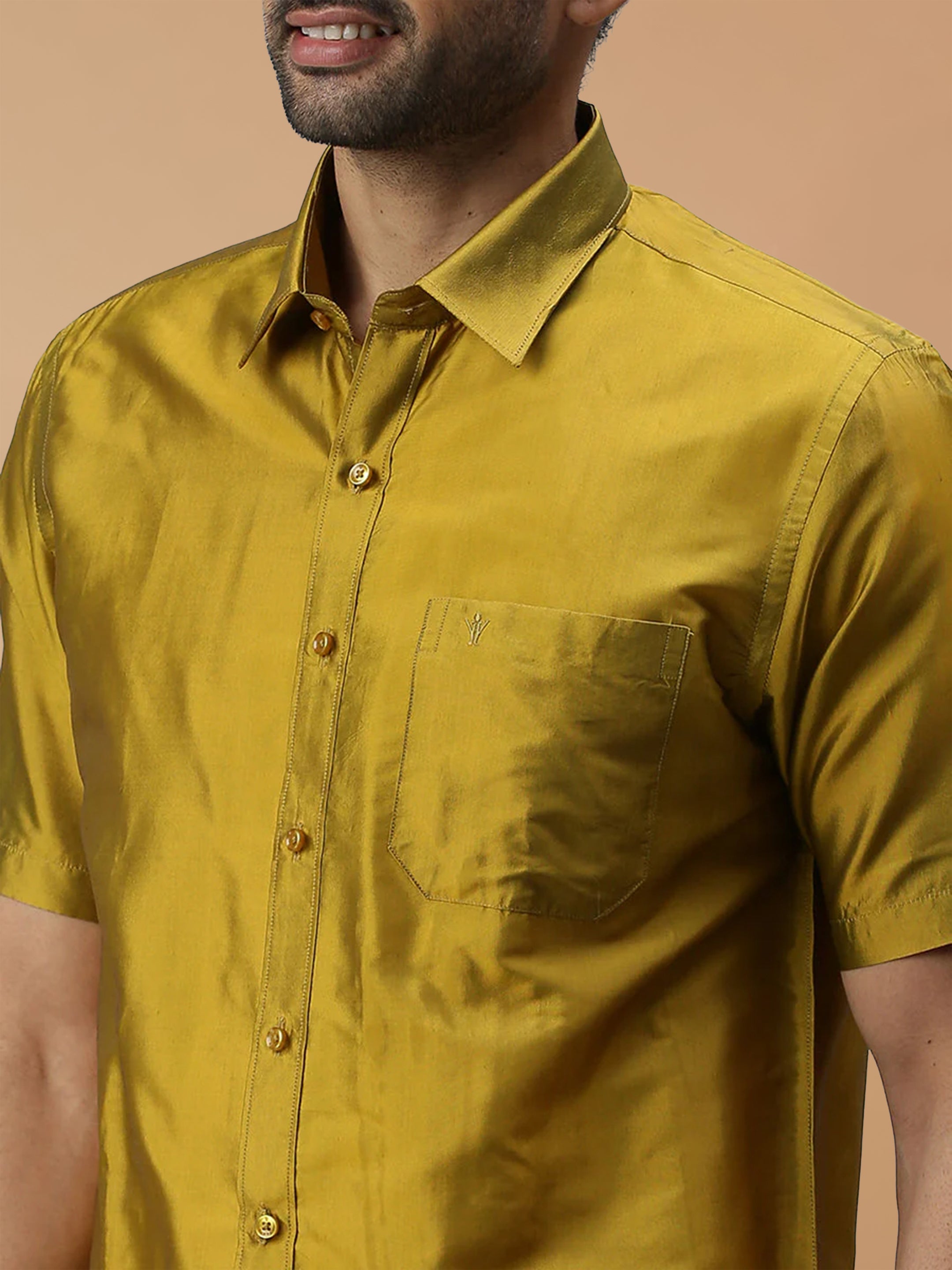 Silk Feel Olive Green Shirt - Regular Fit