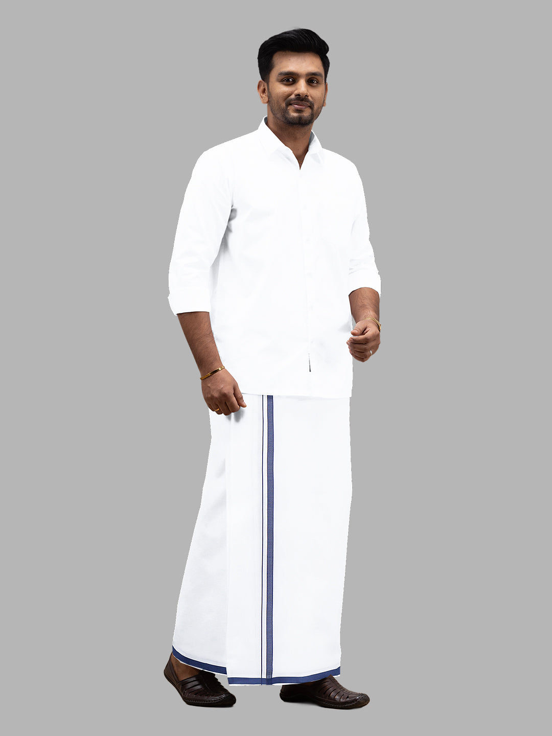 Men 100% Cotton Single Layer White Dhoti with Fancy Border PF06