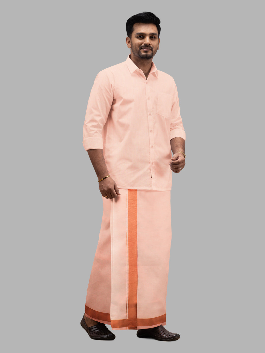 Men Tissue with Copper Jari Border Single Layer Dhoti Extreme