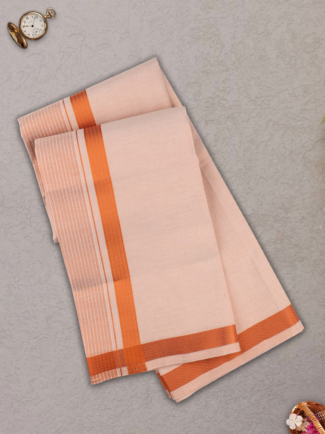 Mens Premium Fancy border Dhoti and Shirt Fabric Celebrity Delight Copper