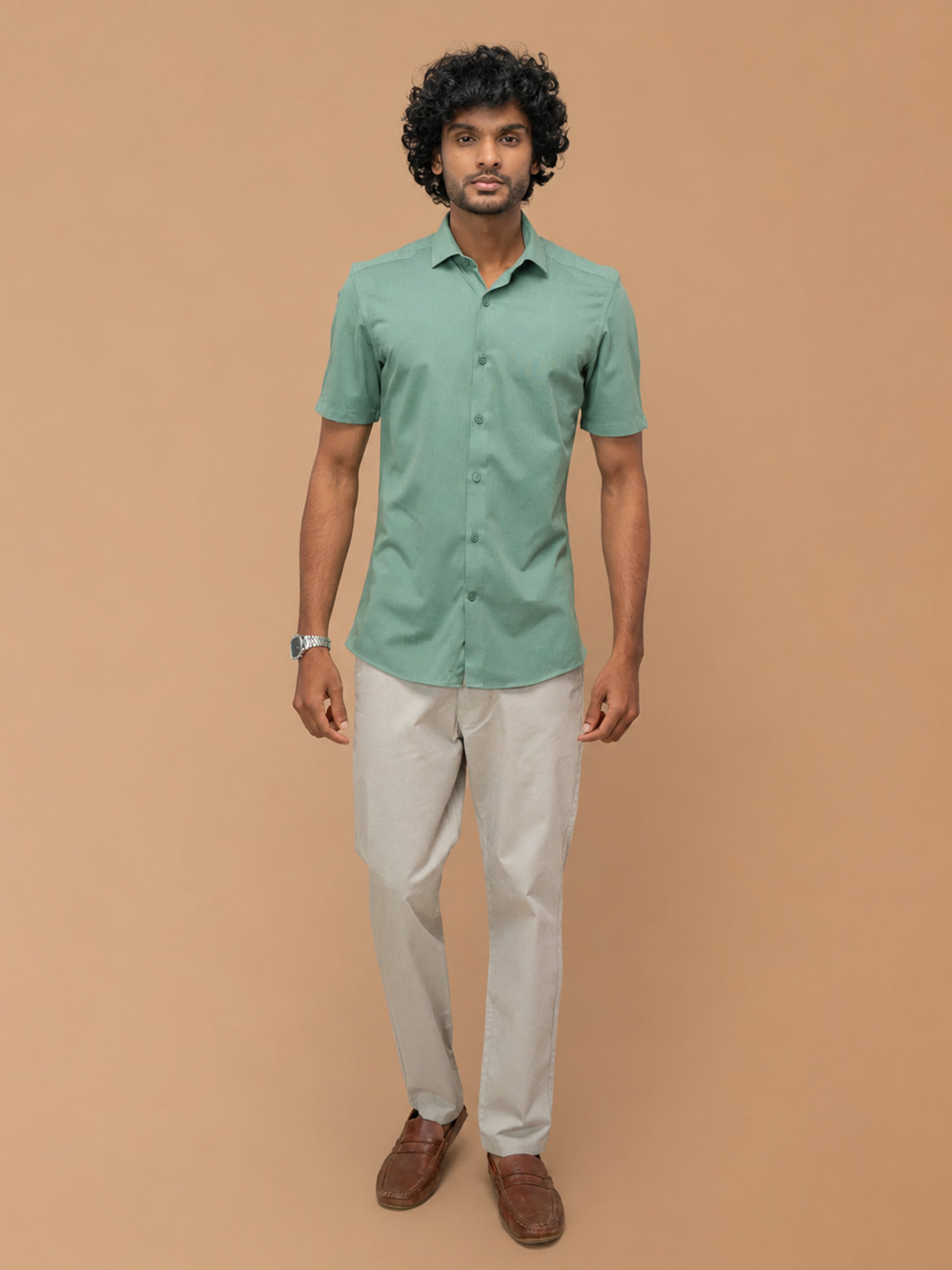 Cotton Rich Sage Green Slim Fit Knit Shirt ER2