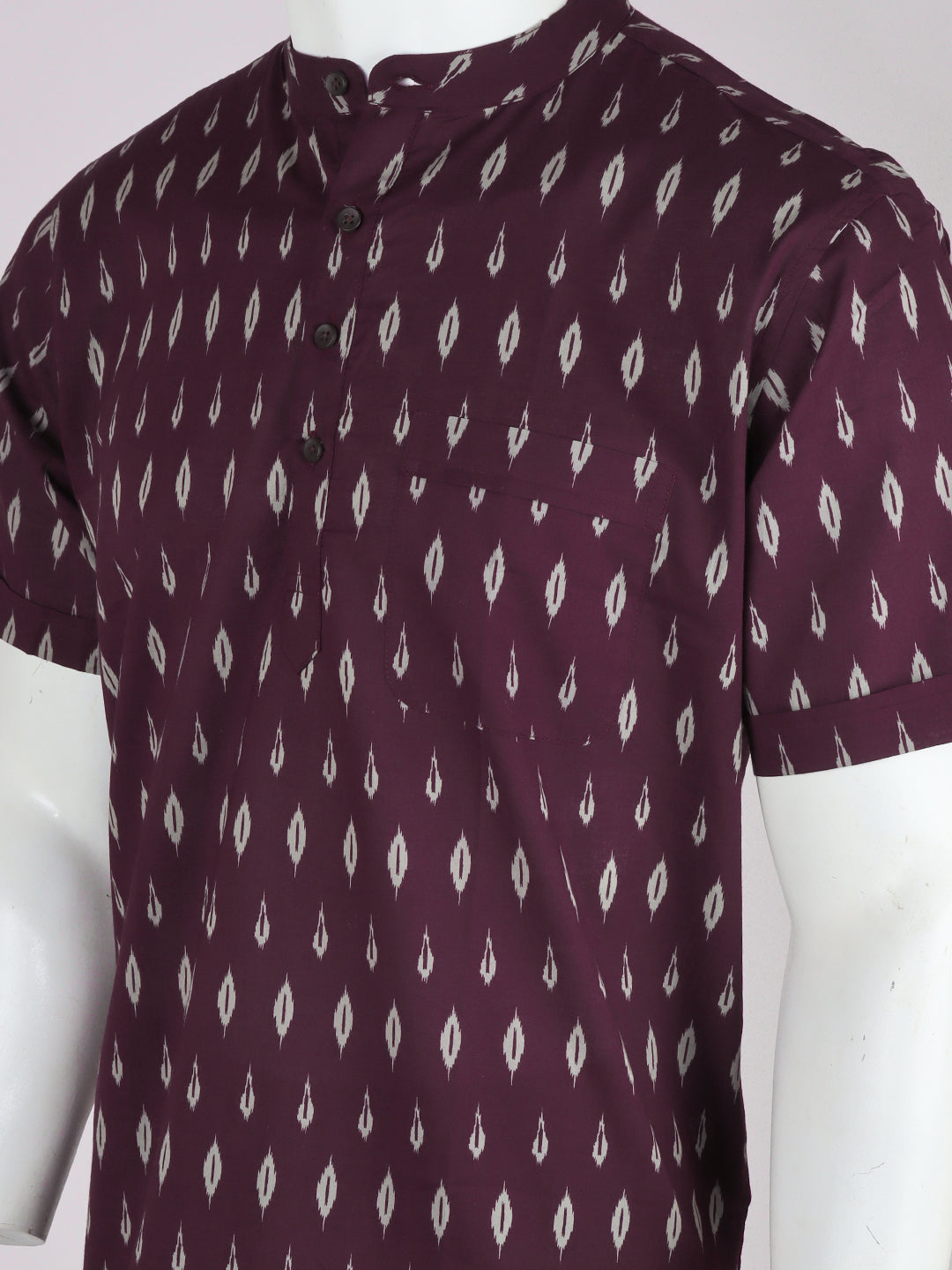 Men Cotton Short Length Printed Pocket Kurta Dark Purple RJ06
