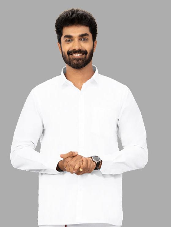 Mens Cotton White Full Sleeves Shirt with Small Border Dhoti Combo