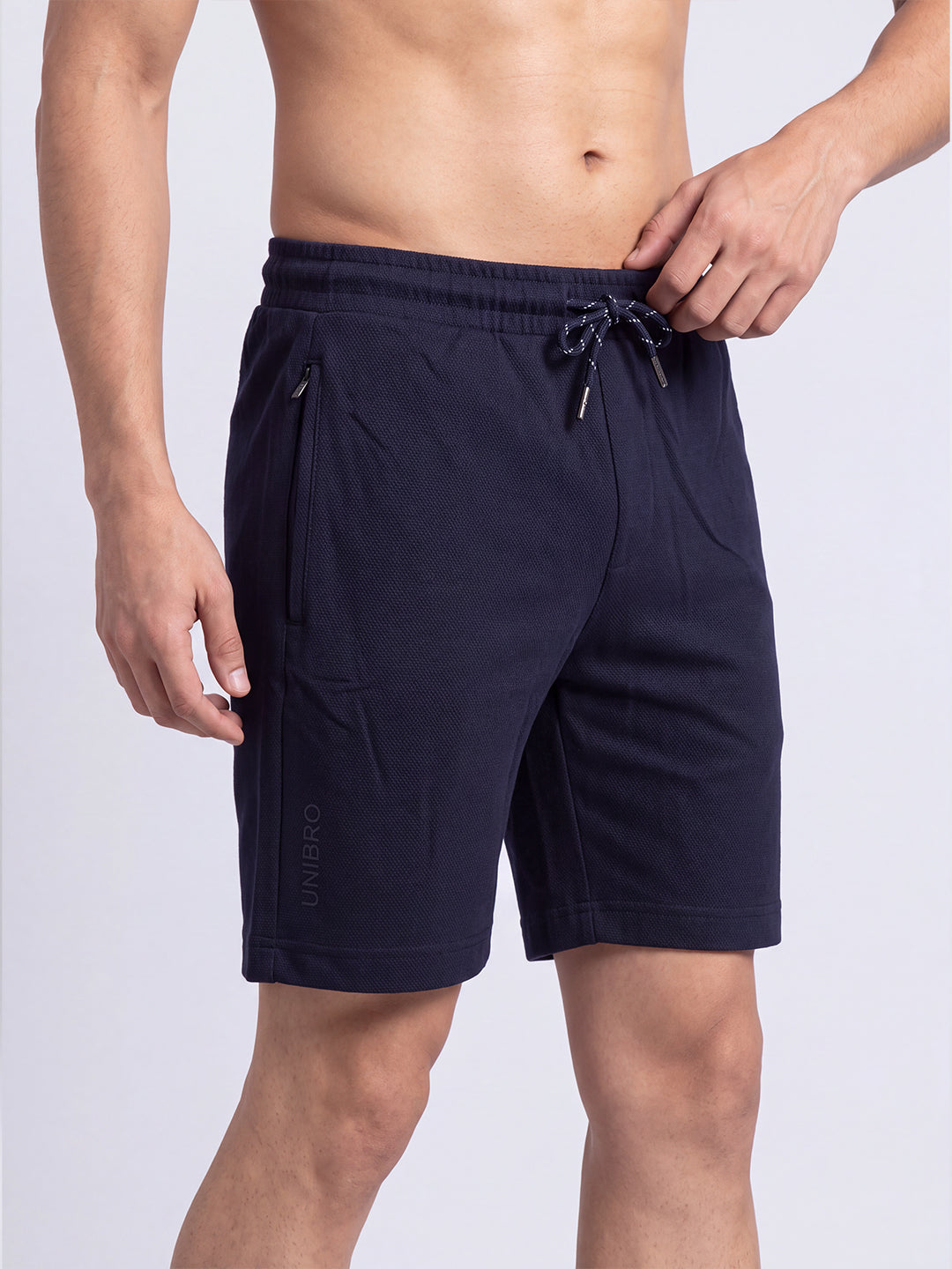 Cotton Rich Popcorn Structured Fabric Navy Shorts PS1